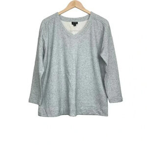 J. Jill Wearever Collection Gray Oversized V-Neck Sweatshirt XSP